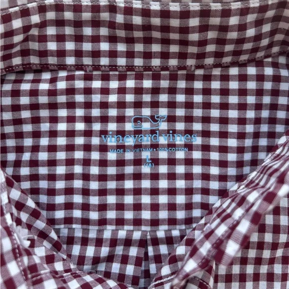Vineyard Vines Shirt Gingham Red White Plaid Check Preppy Country Club Boy 16 - Picture 2 of 2